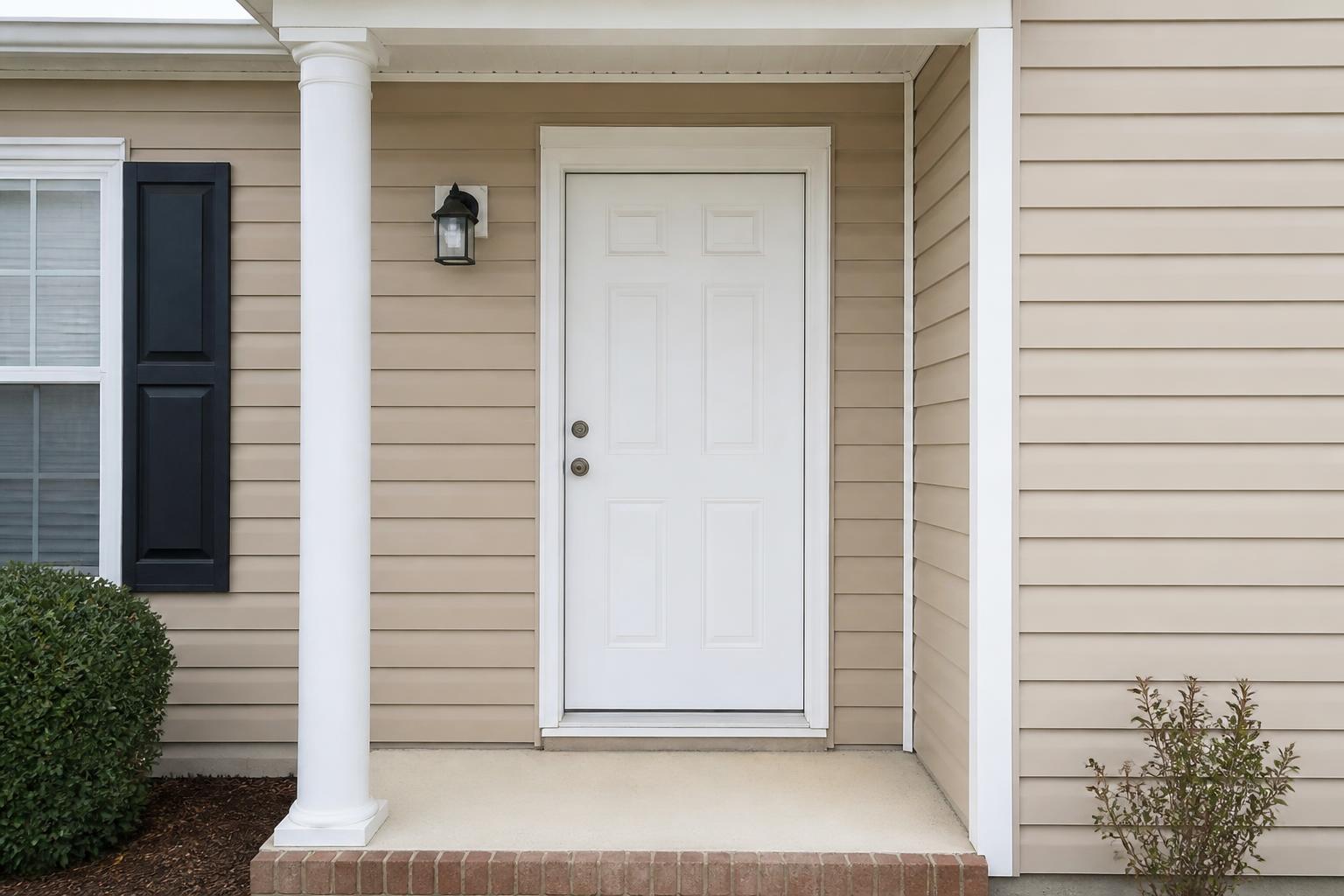 Standard builder-grade white entry door